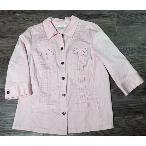 CJ Banks Top Women 1X Plus Light Pink  3/4 Sleeve Button Up Pleated Front Detail - Picture 1 of 6